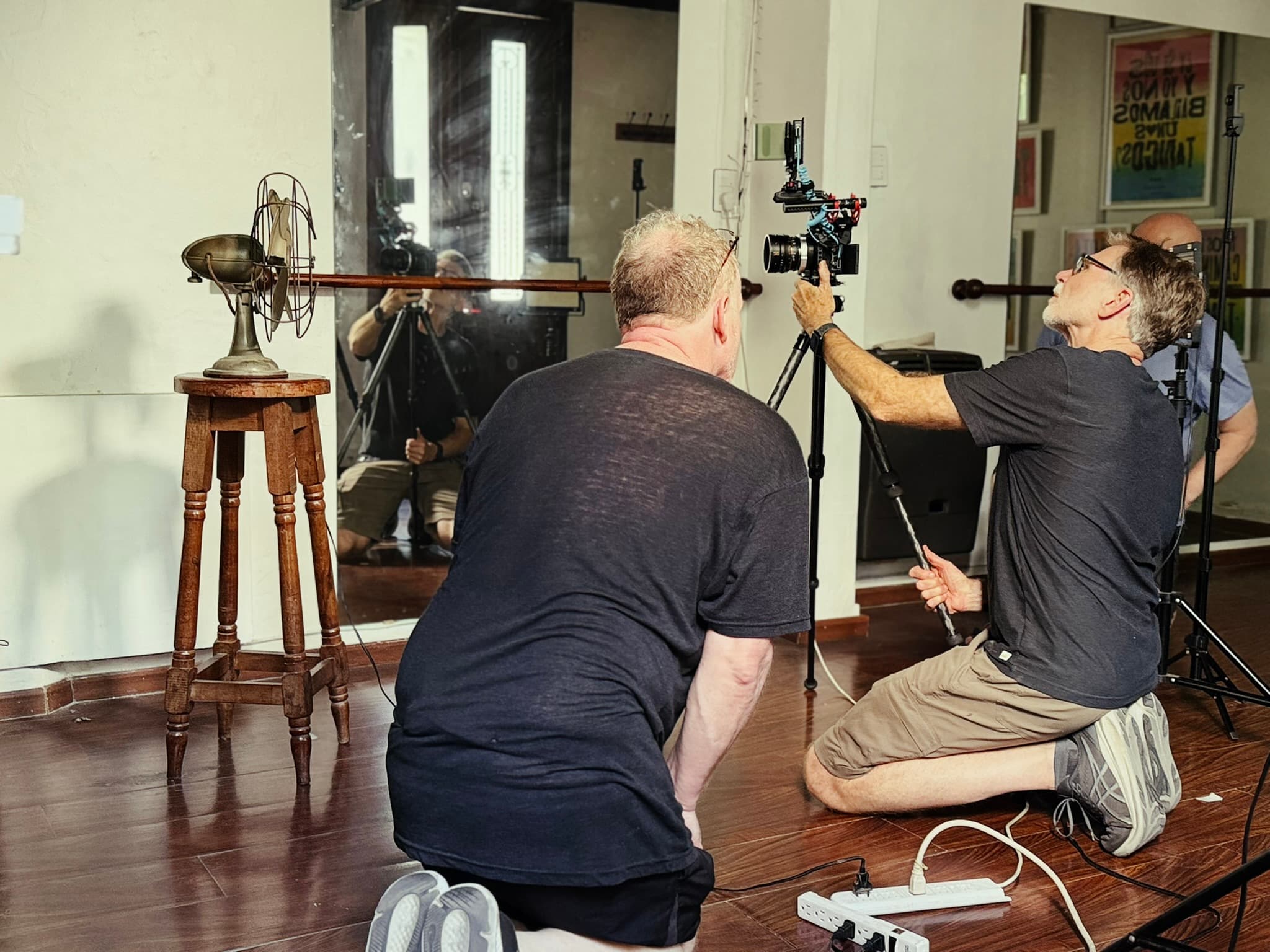 Crew setting up camera equipment